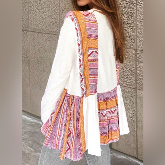 Bohemian White and Orange Tunic Top - Picture 3 of 15